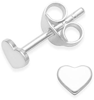 Heather Needham Sterling Silver Heart Earrings - SMALL flat Heart Stud Earrings - SIZE: 4mm (this is small). Much smaller than shown - Gift Boxed 5010