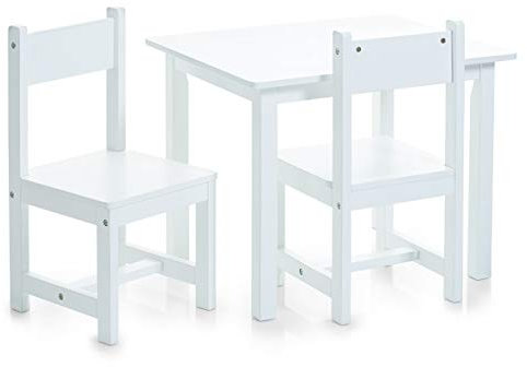 Zeller 13450 Kinder-Sitzgarnitur, 3-teilig, MDF, Tisch: 59 x 47 x 45 cm, Stuhl: 28 x 28 x 51,5 cm, weiß mit Dekorstickern