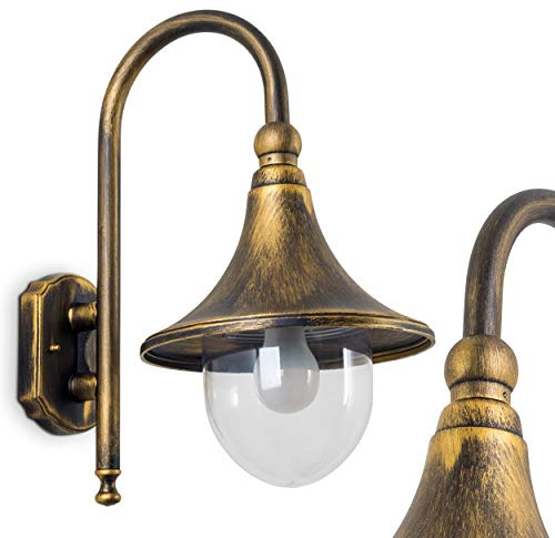 HOFSTEIN Außenwandleuchte Elgin, Außenwandlampe aus Metall/Kunststoff in Braun-Gold/Klar, Wandleuchte Down außen im Landhaus/Retro/Vintage-Stil, E27, IP44, Hof, Eingangsbereich, Terrasse, Haustür
