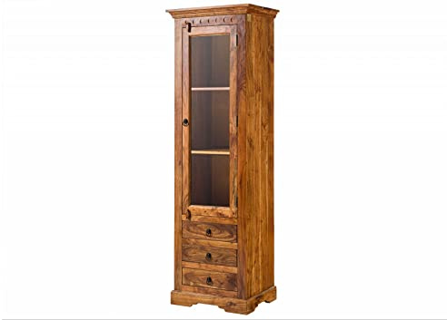 MASSIVMOEBEL24.DE | Oxford Vitrine Akazie 60x44x190, Farbe:Hellbraun lackiert, Größe:60x44x190 cm (BxTxH)