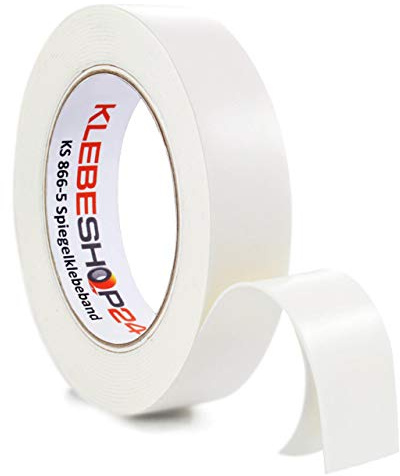KLEBESHOP24 Spiegelklebeband doppelseitig 1 mm Dicke, 19 mm x 5 m | Universelles Montageband, stark klebend
