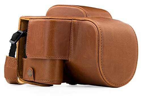 MegaGear MG1225 Ever Ready Leather Case and Strap with Battery Access for Panasonic Lumix DC-FZ80/FZ82 Camera - Light Brown