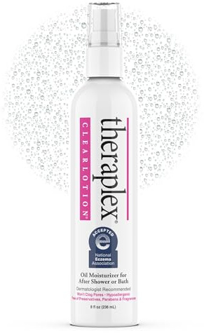 Theraplex Clear Lotion Spray (8 oz) - Natural Jojoba Oil, No Parabens or Preservatives, Noncomedogenic and Hypoallergenic, Dermatologist recommended - National Eczema Association Seal of Acceptance