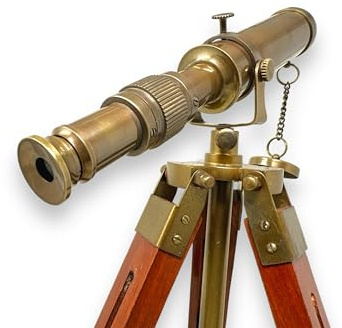 Handgefertigtes antikes nautisches Teleskop Messing Spyglass mit Stativ Holzbeinen Vintage Dekor Marine Teleskop Einzigartiges Zuhause Deko Geschenk