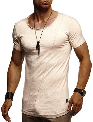 Leif Nelson - Maglietta estiva da uomo, scollo a girocollo, Slim Fit, in cotone, maglietta da uomo, girocollo, felpa con cappuccio a maniche corte LN8209