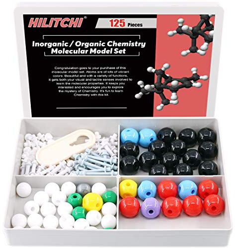 Hilitchi Molekulares Chemie-Modell-Set, Lehrhilfe für Schulen, Molekülmodell-Set, anorganische organische Chemie (54 Atome und 70 Glieder & Werkzeug zum Entfernen von kurzen Gliedern, 125-teilig)