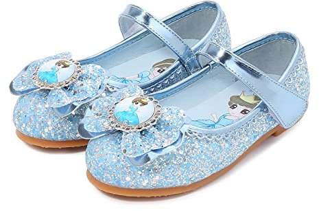 New front Niña Zapatos de Vestir Antideslizante Cerrado Plana Zapatos para Disfraz Navidad Carnaval Zapatos de Princesa Elsaeai Cenicienta Cumpleaños Regalo Mary Jane,Azul,31