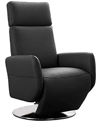 Cavadore TV-Sessel Cobra / Fernsehsessel mit Liegefunktion, Relaxfunktion / Stufenlos verstellbar / Ergonomie M / Belastbar bis 130 kg / 71 x 110 x 82 / Echtleder Schwarz