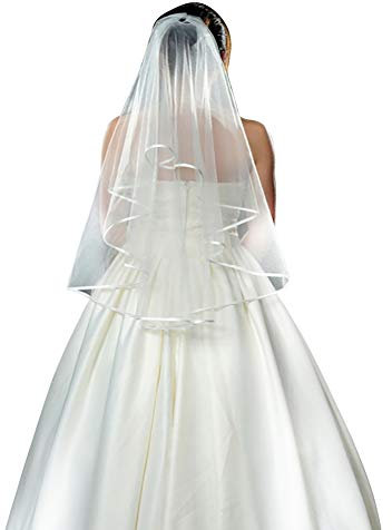 Brautschleier Doppel-Schicht Hochzeit Schleier Tüll Satinkante Brautkleidzubehör Ellenbogen Länge Brautschleier kurzer Schleier Festivalschleier Damen Schleier mit Kamm Hochzeitszubehör Kostümparty