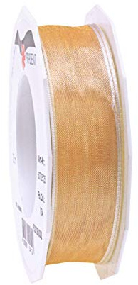 Präsent - Nastro in organza con bordo metallico in organza 4 stagioni, 25 mm di larghezza, 25 m di lunghezza