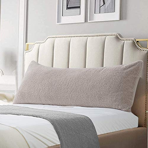 Reafort Sherpa Body Pillow Cover 21 x 54, Plush Fleece Long Body Pillowcase with Zipper Closure, Ultra Soft Fluffy Cozy Decorative Pillow Cover (21x54 Body Pillow Cover, Taupe)
