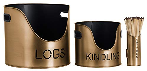 Hill 1975 Log's and Kindling Buckets Plus Matchstick Antique Bronze