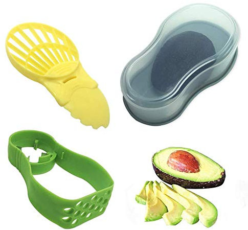 Avocado Werkzeug Set für Küche, Avocadoschneider, 5 in 1 Obst Schneider & Avocado Saver, Küchenschneider, Aufbewahrungsbehälter, Schaufel und Mash, inklusive Avocado Sparer, Avocado Fresh in Haushalt