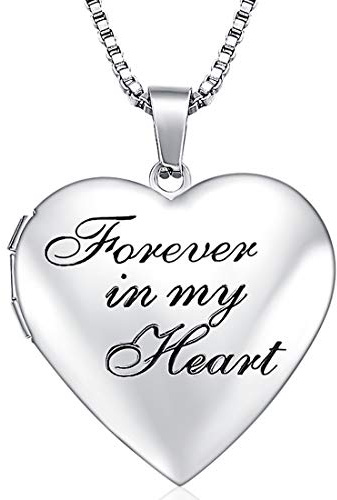 GOKING Forever in My Heart Love Heart Photo Locket, Gifts for Mother Mom Grandma Duaghter Aunt Niece, Pictures Necklace Pendant for Women