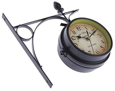 perfk Kreative Indoor Outdoor Hängende Halterung Uhr Doppelseitige Wanduhr - Schwarz