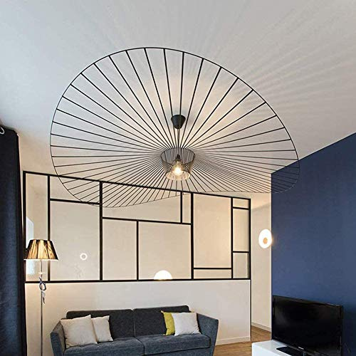 YUXN Suspensions Lustre Vintage Salon Lampe Simple Creative (Hauteur De La Lumière Réglable), Bande De Tissu De Fibre De Verre De Salon + Conception De Chapeau en Fer Forgé，E27 Max 40W (Noir, 120cm)