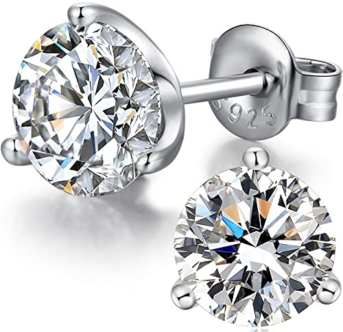 Miaofu Ohrringe 18K Weißgold plattiert 925 Sterling Silber Rundschliff und Prinzessinnenschliff Zirkonia Ohrstecker I Swaro-vski Zirkonia Ohrringe Größe 3mm-8mm Feines Schmuck für Damen Herren