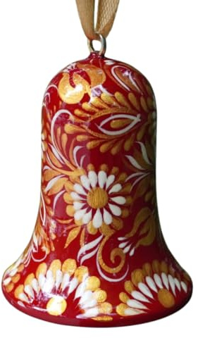 Rot-goldener Weihnachtsbaumschmuck Glocke aus Holz 6,5 х 5 cm Weihnachtsglöckchen Dekoration von Hand bemalt in der Ukraine