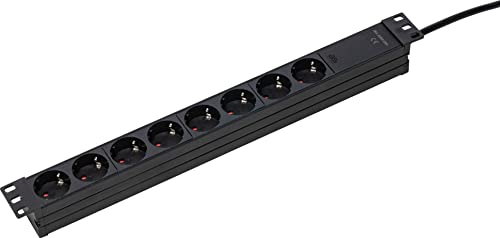 as - Schwabe 19 Steckdosenleiste 8-Fach schwarz - 18190 - Steckdosen 45° | 1HE - 3 m Kabel mit Schutzkontaktwinkelstecker - Für Serverschränke - stabiles Aluminiumgehäuse - Montage in Netzwerk-Schrank