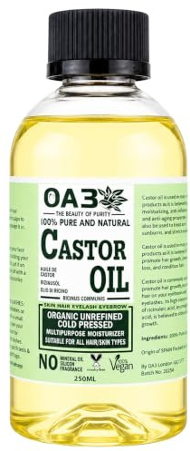 0A3 100% Pure & Natural Castor Oil | Cold Pressed Moisturising Oil for Hair Growth, Eyelashes, Eyebrows & Skin Care | Ideal for Scalp, Beard, Nails & Dry Skin | Vegan & Cruelty Free (250ml(Pack of 1))