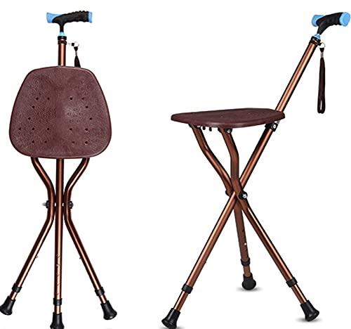 HYHMJ-Regolabile Altezza Sgabello Bastone Da Passeggio Capacità Di 400 Libbre Rinforzato Disabili Anziani Supporto Tripode Per Adulti Con Cinturino Da Polso Bastoncini,Ottone