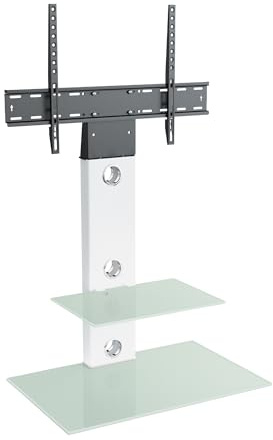 MAHARA Universal Column TV Stand - for 32 to 65 inch TVs-freestanding aqua white tall floor stand with glass shelves and cable management-Height adjustable and suitable for corners-Max Weight 40kg