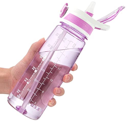 VENNERLI Water Bottle with Straw and Time Marking, Sports Water Bottle BPA Free Leak Proof Dishwasher Safe Reusable Tritan Drinks Bottle Durable Motivational for Adults Outdoor 800ml