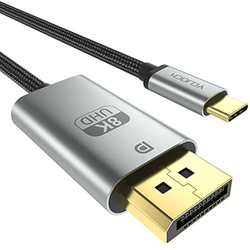 YOJOCK Cable USB C DisplayPort 8K@60Hz, 4K@144Hz, 2K@165Hz Thunderbolt 3 DisplayPort Cable Tipo C DP 1.4 para MacBook Pro, Mac Mini, DELL XPS 6.6Ft