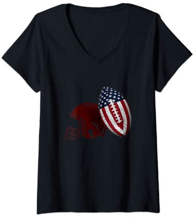 Damen American Football Helm Ball T-Shirt mit V-Ausschnitt