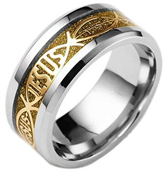 BlackAmazement 316L Edelstahl Ring Jesus Ichthys Fisch Christentum Gold blau Silber schwarz Herren Damen