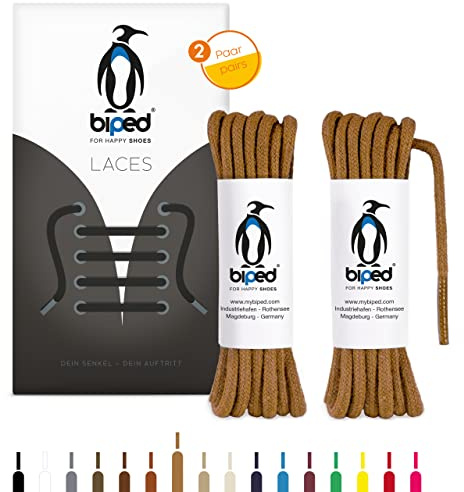 biped LACES 2 pares de cordones redondos de algodón ø 3,5 mm - Cordones de calidad resistentes al desgarro para zapatos de cuero, zapatillas de deporte - fabricados en la UE z2901(marrón claro,90 cm)