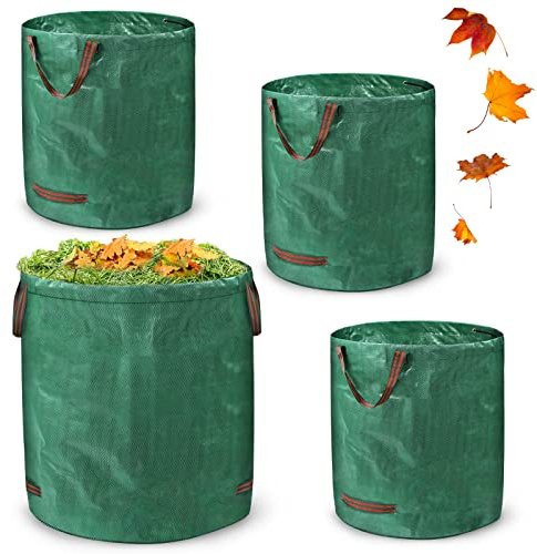 Aufun 4x Gartensäcke Gartenabfallsack mit Griffen, 272L Laubsack für Gartenabfälle, UV-Stabil und Wasserabweisend, selbststehend und faltbar, für Gras Laub Gartenabfall Grünschnitt (4er set)