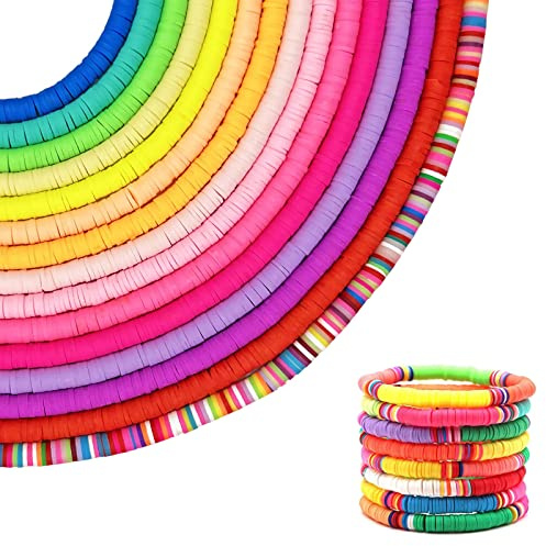 Clay pärlor, 5700 stycken Heishi-pärlor för armband, gör-det-själv, 15 färger, 6 mm, platta pärlor att trä på för barn, färgglada pysselpärlor, set för smyckestillverkning, armband, halsband