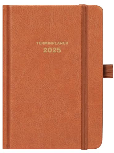 Taschenkalender 2026 - Kalender 2026 A6, Terminplaner 2026 A6 von Januar 2026 bis Dezember 2026, Wochenplaner mit Hardcover, 2 Lesezeichen, Stiftschlaufe, 15.5 x 10.5 cm - Braun