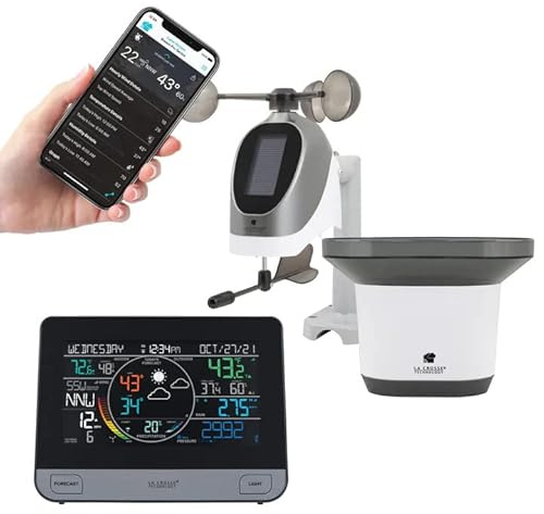 La Crosse Technology Complete Personal Remote Monitoring Wi-Fi Weather Station, Indoor/Outdoor, Temperature and Humidity, Rain Fall Data, Barometer, Black, V61