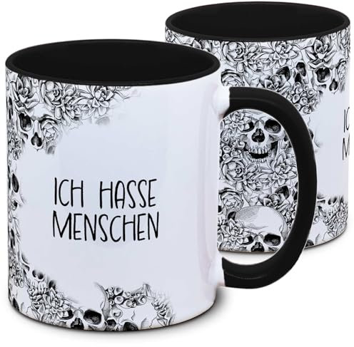 Tasse Totenkopf und Spruch: Ich hasse Menschen, Skull, Schädel, Gothic, Grunge, schwarz