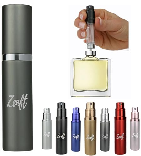 ZENFT Premium Parfum Zerstäuber für Unterwegs - nachfüllbarer Reiseduftstoff, mini parfum, Zerstäuber Sprühflasche, Perfume travel bottle, Parfüm Abfüller, Parfümzerstäuber nachfüllbar, atomiser grau