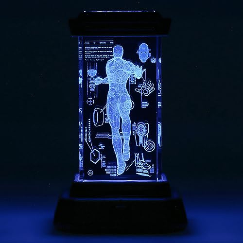 Paladone Iron Man Holographic Light - 3D Laser-graviertes Kristallmodell der Iron Man Figur, 12 cm (4,7) groß, Avengers Marvel Beleuchtung und Merch