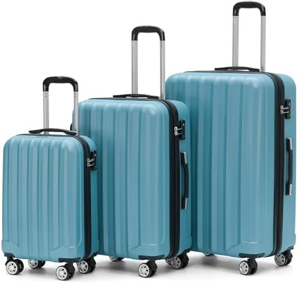 BEIBYE TSA-Schloß 2080 Zwillingsrollen 3 TLG. Reisekofferset Koffer Kofferset Trolley Trolleys Hartschale (Ice Blue)