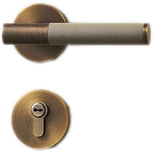 Türklinken Einzeltürschloss, Türhebel Innentürgriff mit Schlüssel/ohne Schlüssel, Messing-Leder-Türknauf für Home Hotel Office Schlösser