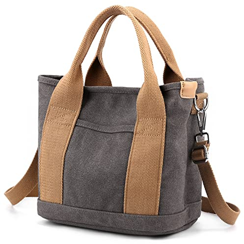 zhongningyifeng Damen Handtasche aus Segeltuch, Multi-Pockets Schultertasche mit Reißverschluss, für Reisen, Arbeit, Alltag (grey, S)