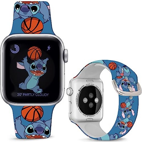 Leotop Compatible with Apple Watch Band Stitch Blue Basketball 38mm 40mm 41mm,Soft Silicone sport Fancy Strap Compatible with iWatch Series 9 8 7 6 5 4 3 2 1 SE/SE 2 for Kids Men Women.