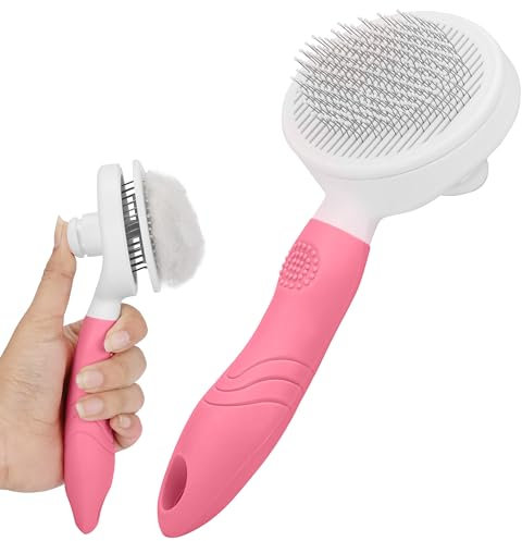 Belle Vous Fell Pflegebürste für Haustiere - Selbstreinigende Katzenbürste Hundebürste für langhaar und kurzhaar Katzen und Hunde - Haustier Fellpflege Zupfbürste für Unterwolle - Rosa