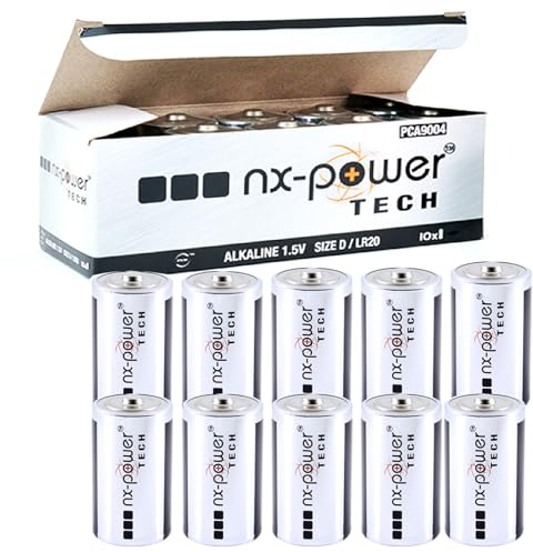 D Batteries, NX Power Size D Batteries Mono LR20 Industrial Alkaline Battery High Capacity D Cell Batteries Ideal For | Remote Controlled Cars | Toys | Torches | Flashlights | Radio | (10-PACK)