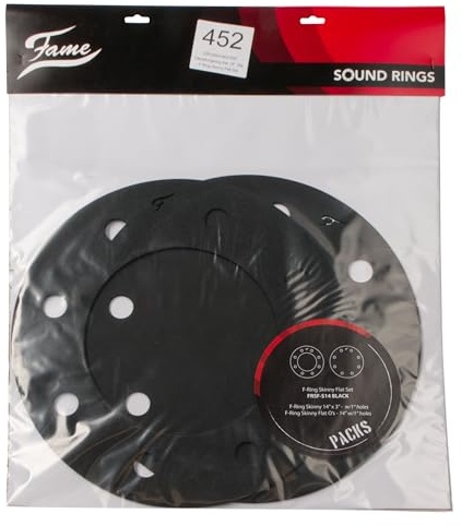 Fame FRSF-B F-Ring Skinny Flat Set, 14 Zoll, Schaumstoff Dämpfungsringe für Snare Drum, Schwarz, Schnelle Installation, Kontrollierter Trockener Sound, Vintage Charme, Lautstärkereduzierung