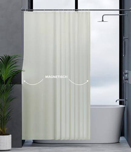ovimar Magnetischer Duschvorhang Kjelfossen beige waschbar schnelltrocknend Anti Schimmel Duschvorhang 180 x 200 cm Vorhang Blickdicht für Badewanne oder Dusche