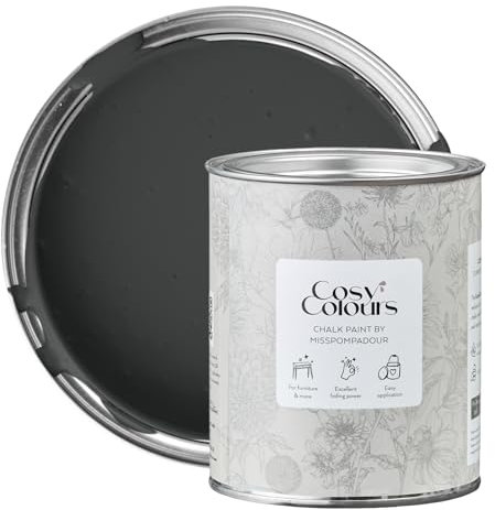 MissPompadour Kreidefarbe für Möbel grau 750ml, Secret Grey - Holzfarbe, Holzlack matt innen - Möbellack, Möbelfarbe ohne Schleifen - Kreidefarbe für Holz - CosyColours