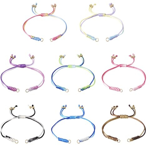 Craftdady 8 st justerbara nylonflätade sladdarmband oavslutade knutar armband rep med öppna hoppringar för handled fotkedja smyckestillverkning
