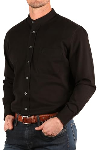 Celtic Ranch Men’s Irish Grandfather Shirt, Collarless, Black, XL