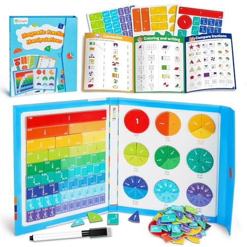 D-FantiX Magnetic Fraction Playbook for Kids, Fraction Tiles & Circles Set | Montessori Learning Toys, Maths Manipulatives for Elementary School, Fractions Magnet Educational Puzzle for Homeschool